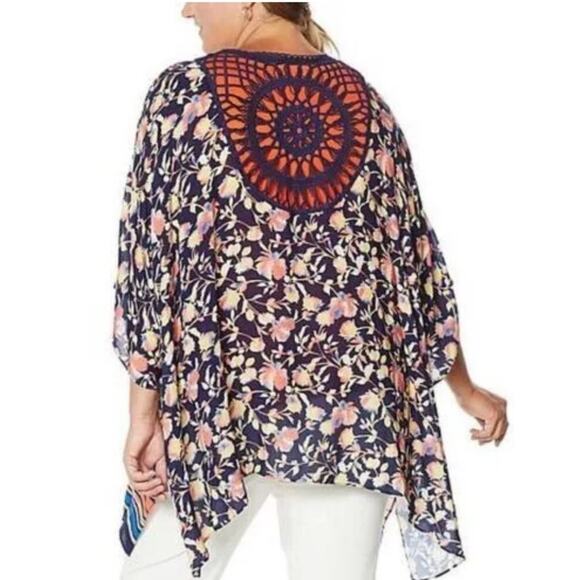 Colleen Lopez Boho Colorful Floral Crochet Lightweight Open Oversized Tunic M L - Picture 3 of 9
